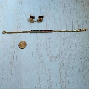 VTG Gold Rainbow Crystal Bracelet Earrings Set‎